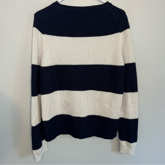 J Crew Womens' XL Cashmere Cotton Cable Knit Sweater Navy Blue White Colorblock - Picture 9 of 10